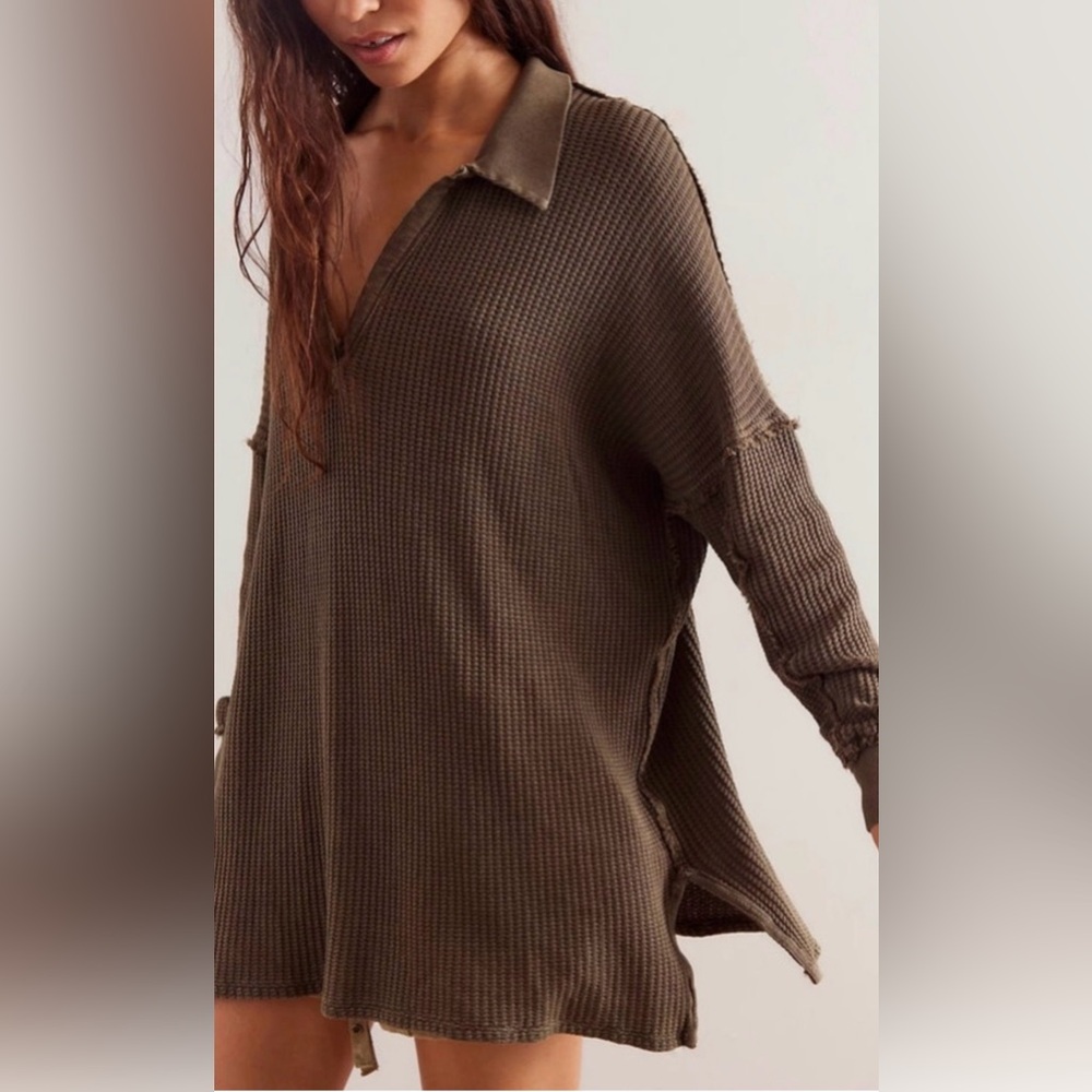NWT Free People • We the Free Oversized Travis Polo Thermal Knit XS